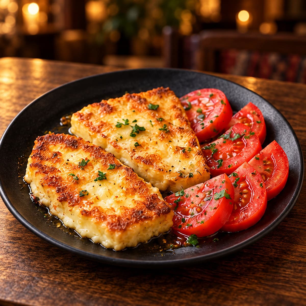 Pan-Fried Sulguni with Fresh Tomatoes