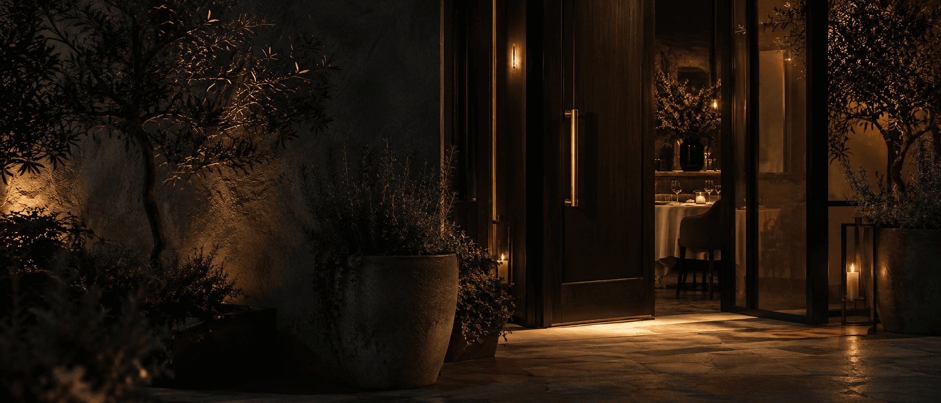 A warmly lit restaurant entrance in North Hollywood